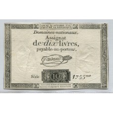 FRANCIA 1792 REVOLUCION FRANCESA 10 LIVRES BILLETE EN MUY BUEN ESTADO